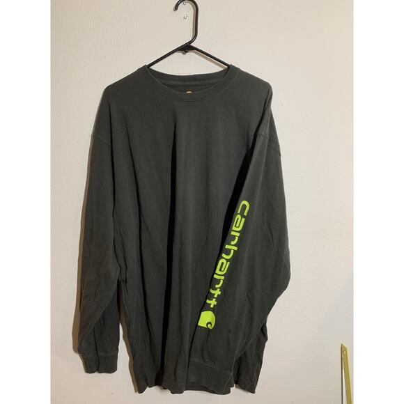 Carhartt T Shirt Mens XL Gray Long Sleeve Arm Spell out K126 Workwear Faded0 - Picture 1 of 8